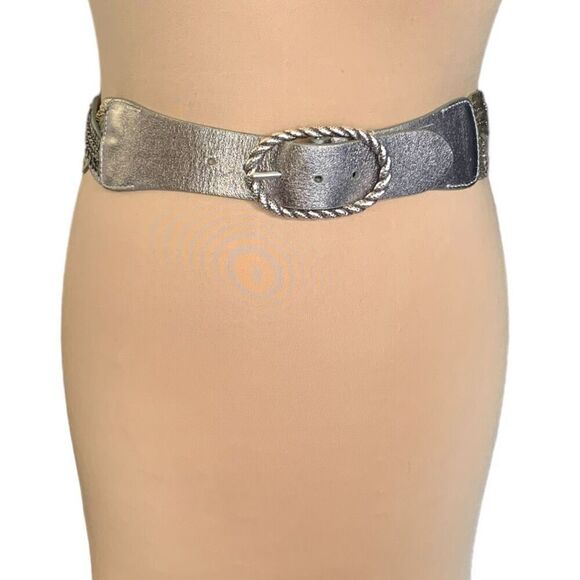 Vintage Statement Belt Metallic Silver Gold Braided Leather Sequins Beads Boho - Picture 2 of 8